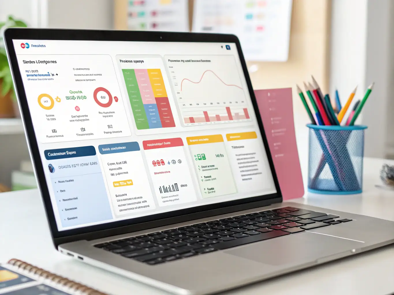 Screenshot of a project dashboard displaying tasks, deadlines, and progress charts, showcasing the project management suite.