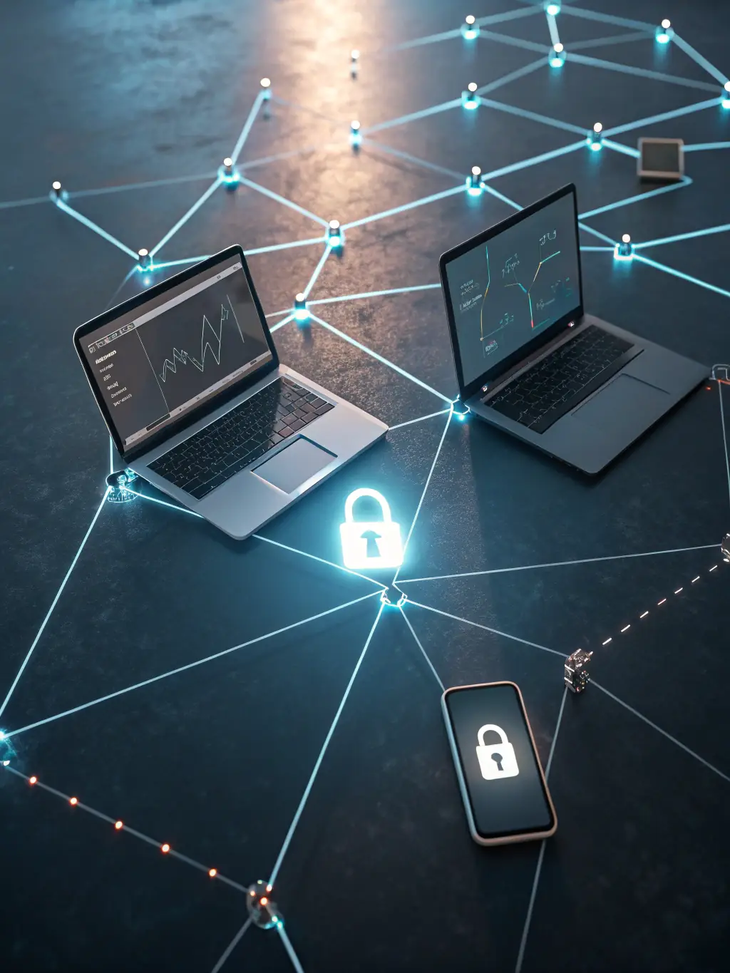 An illustration of secure data transfer and communication within the Rmms.Tools platform, highlighting encryption and privacy features, conveying the platform's commitment to data security.